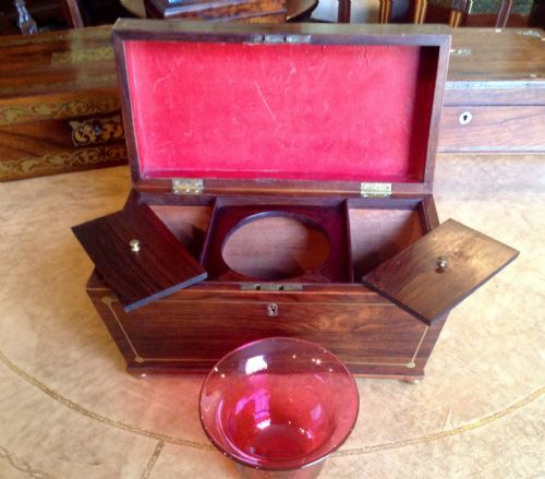 REGENCY ROSEWOOD BRASS INLAID TEA CADDY - ADDITIONAL PHOTO 3