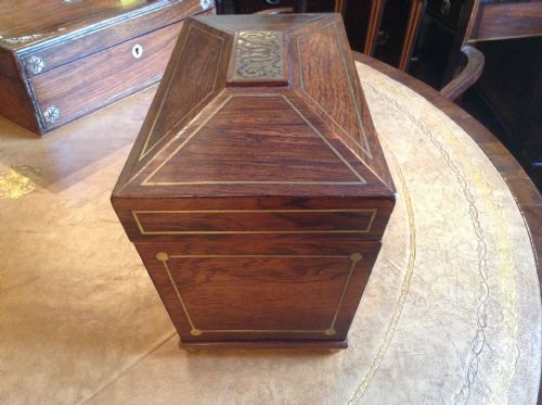 REGENCY ROSEWOOD BRASS INLAID TEA CADDY - ADDITIONAL PHOTO 4