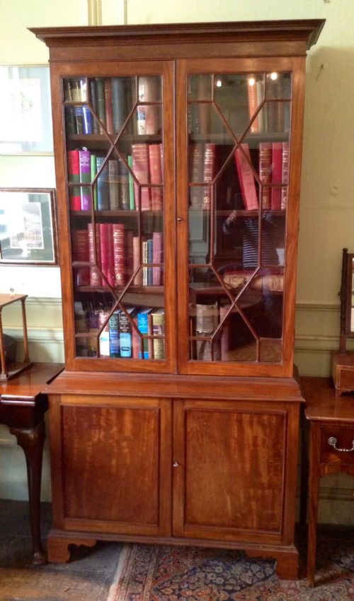 mahogany bookcase on cupboard - CATEGORY: ANTIQUE BOOKCASES - DATED 1900