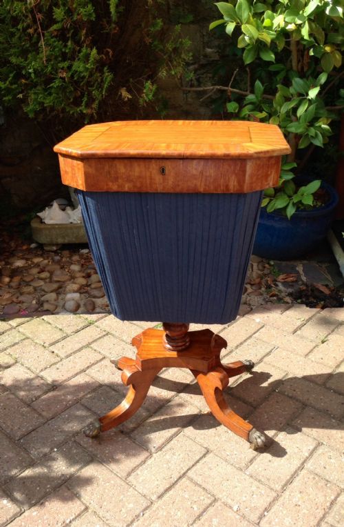 REGENCY SATINWOOD PEDESTAL WORK TABLE