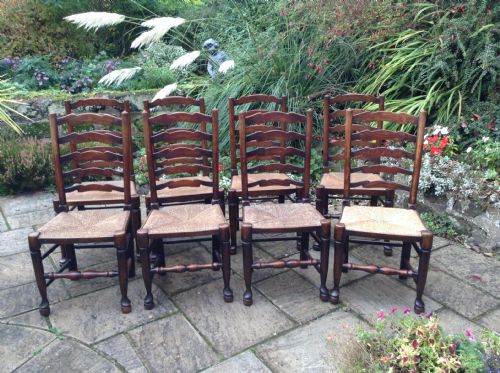 set of eight ladder back dining chairs - CATEGORY: ANTIQUE CHAIRS - DATED 1900