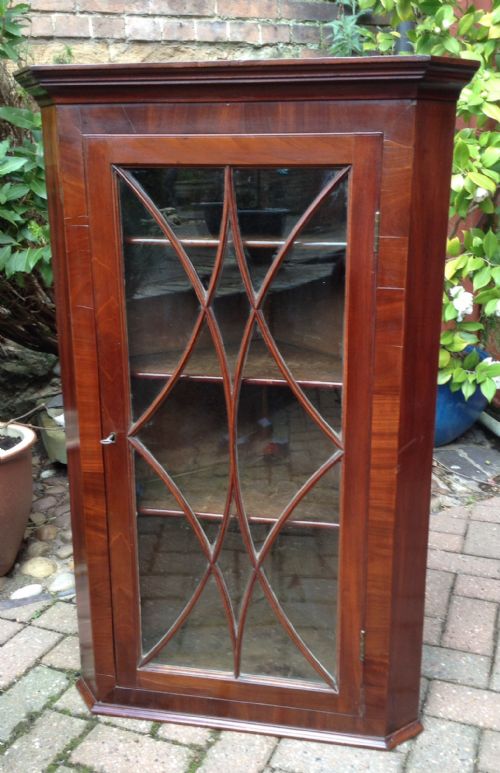 glazed georgian mahogany corner cupboard - CATEGORY: ANTIQUE CUPBOARDS - DATED 1800