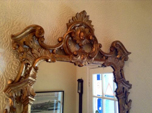 LARGE GILTWOOD CHIPPENDALE STYLE WALL MIRROR - ADDITIONAL PHOTO 1