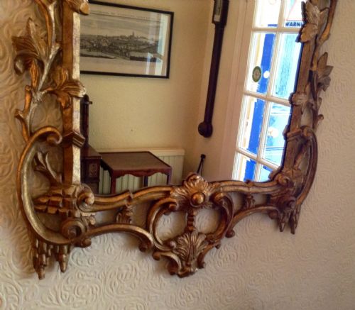 LARGE GILTWOOD CHIPPENDALE STYLE WALL MIRROR - ADDITIONAL PHOTO 2