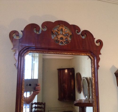 LARGE GEORGIAN MAHOGANY CHIPPENDALE FRET WALL MIRROR - ADDITIONAL PHOTO 1