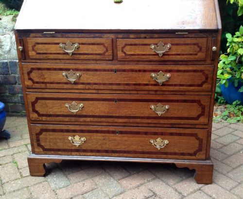 RARE GEORGIAN INLAID OAK BUREAU - ADDITIONAL PHOTO 1