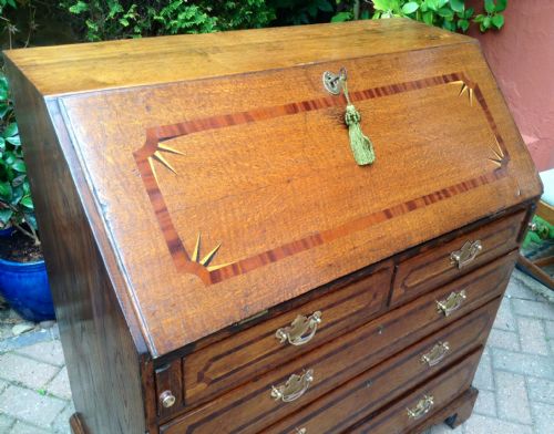 RARE GEORGIAN INLAID OAK BUREAU - ADDITIONAL PHOTO 2