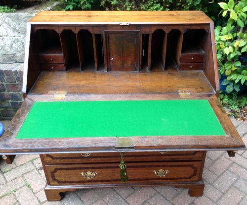 RARE GEORGIAN INLAID OAK BUREAU - ADDITIONAL PHOTO 4