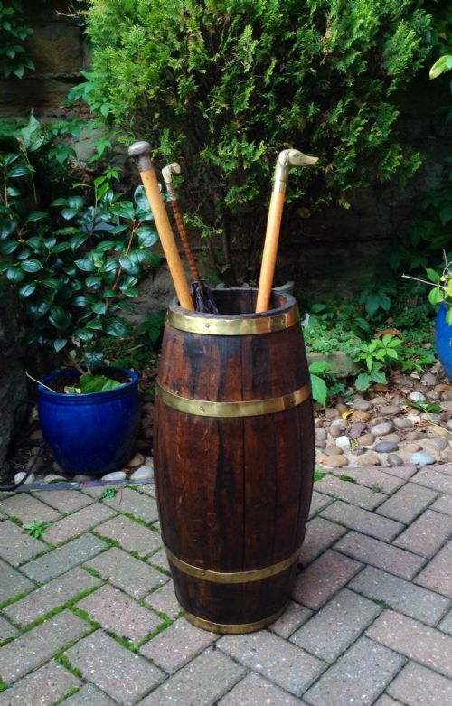coopered oak barrel or stick stand - CATEGORY: ANTIQUE MISCELLANEOUS - DATED VICTORIAN