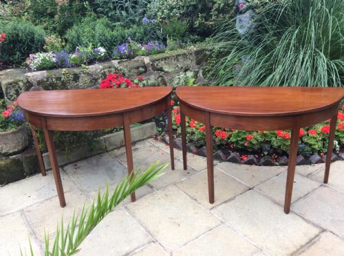 pair of late georgian mahogany demilune console tables - CATEGORY: ANTIQUE TABLES - DATED 1800