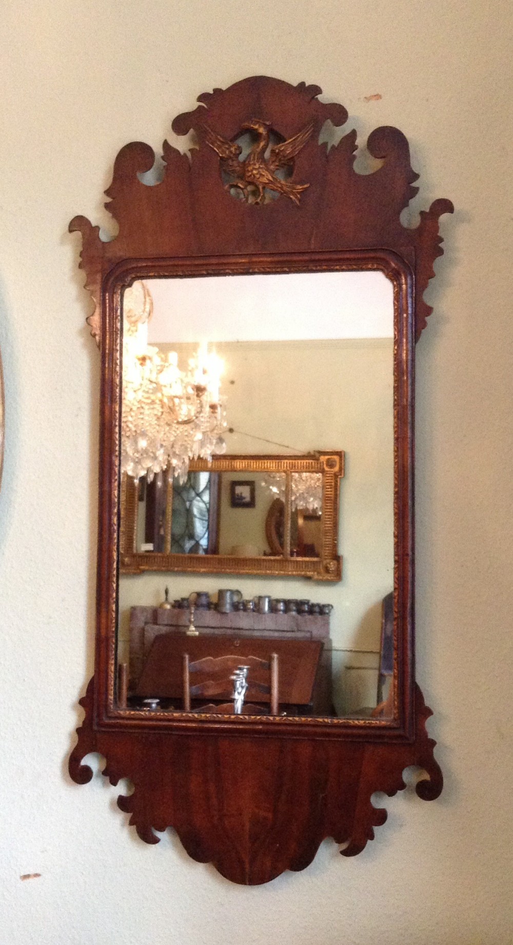 Mahogany wall mirror with hoho bird