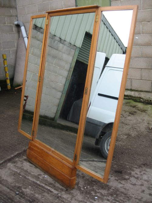 Large Light Oak Shop Folding  Dressing Mirror
