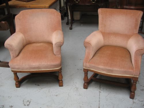 Near Pair of Oak  Arm Chairs