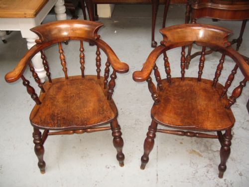 Pair of Victorian Smoker  Bow Arm Chairs