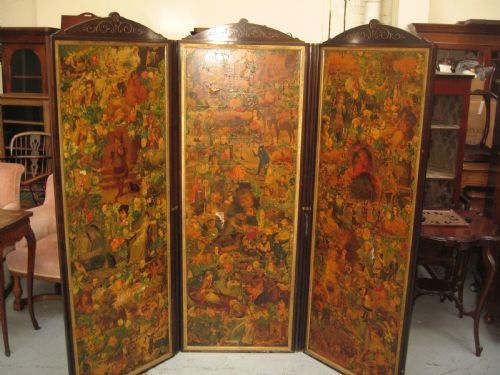 Victorian Mahogany Three Fold Scrap Work  Screen
