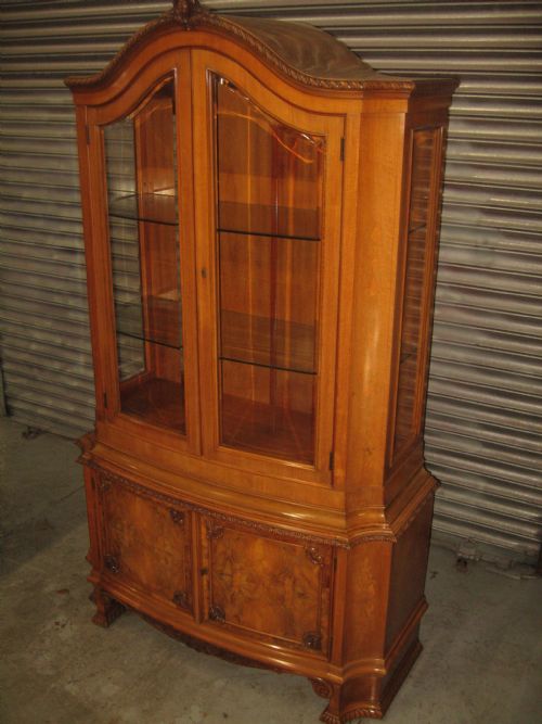 Walnut and Burr Walnut  Arch Top Display Cabinet