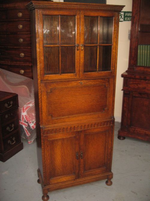 Oak Bookcase and Writing Desk