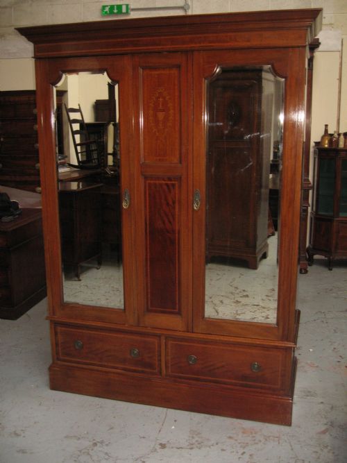 Edwardian Inlaid Mahogany  Two Door Wardrobe