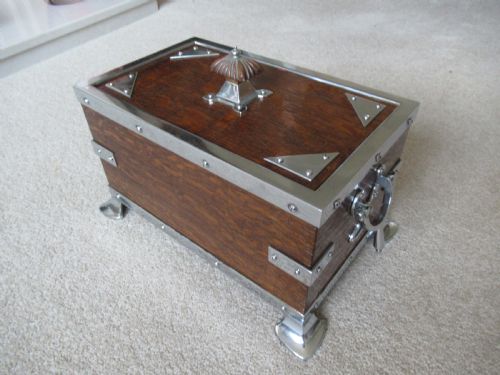 Oak and Metal Decorated Lid Box
