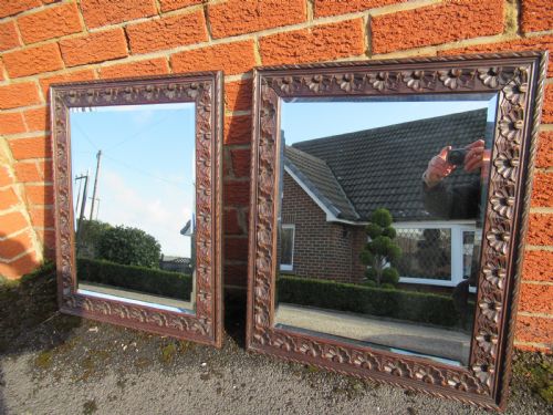 Pair of Carved Oak Framed  Wall Mirrors