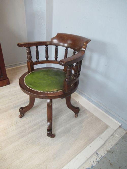 Late Victorian Oak Swivel Desk Arm Chair