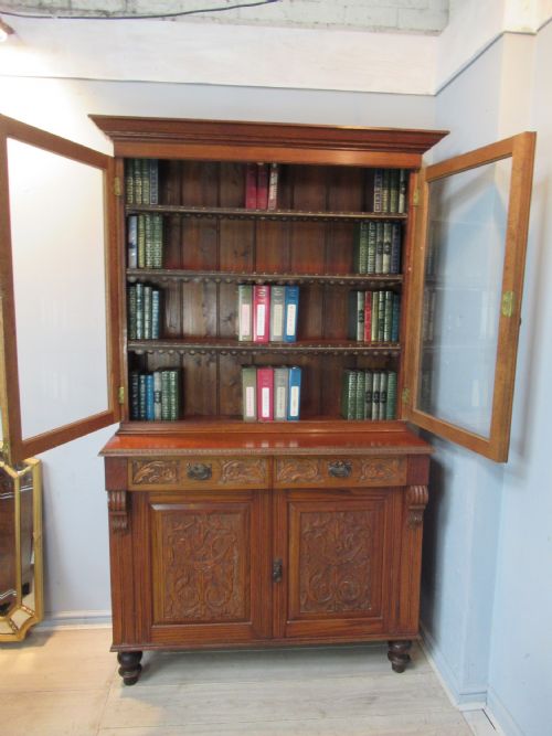 Late Victorian Period Oak  Cupboard Bookcase