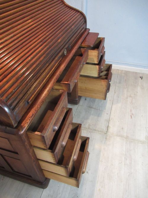 LARGE OAK ROLL TOP DESK - ADDITIONAL PHOTO 12
