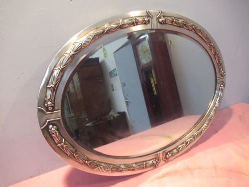 Oval Art Deco Period  Polished Framed  Wall Mirror