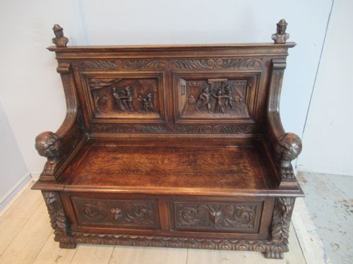 Victorian Carved Oak Bench Seat