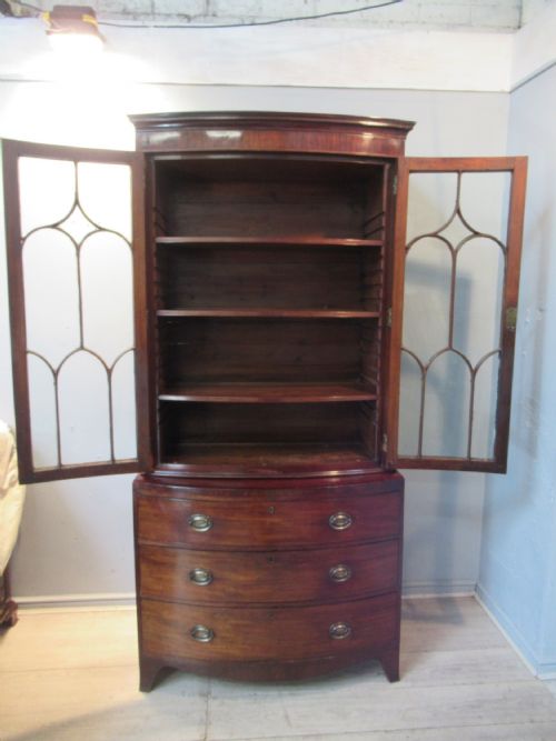 Antique Mahogany  Bow Front Bookcase on Chest