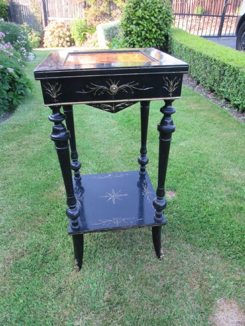 Victorian Period Ebonized and Brass  Inlaid Plant /Figure Stand