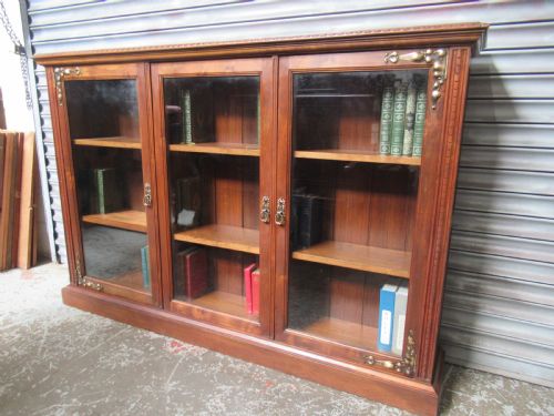Edwardian Walnut  Three Door  Bookcase