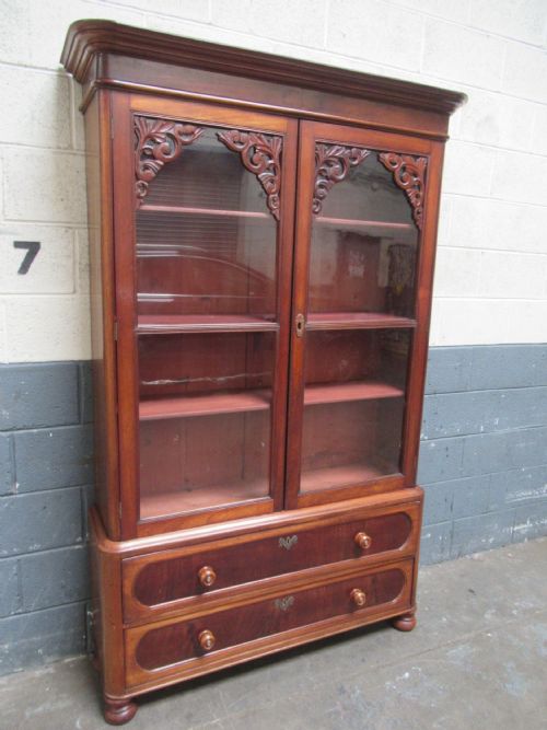 Rustic  Continental  Mahogany and Pine Bookcase or Kitchen Cupboard.