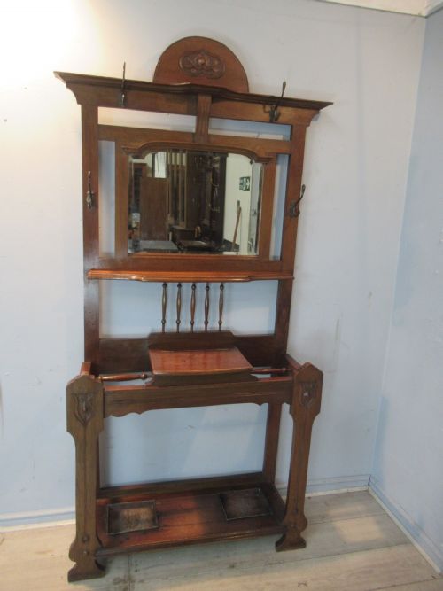 Edwardian Oak Hall Stand  / Hat and Coat / Stick  Holder