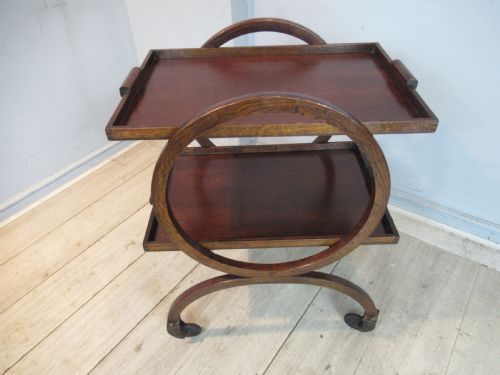 Art Deco Round Oak Drinks Trolley