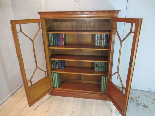Edwardian   Oak Two Glass Door Bookcase