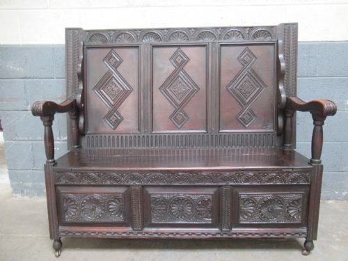 Late Victorian Oak Monks  Bench Seat