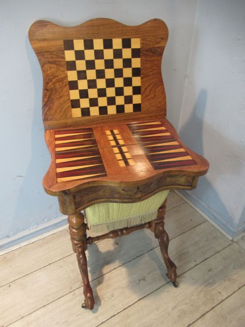 Victorian Burr Walnut   Games / Sewing Table