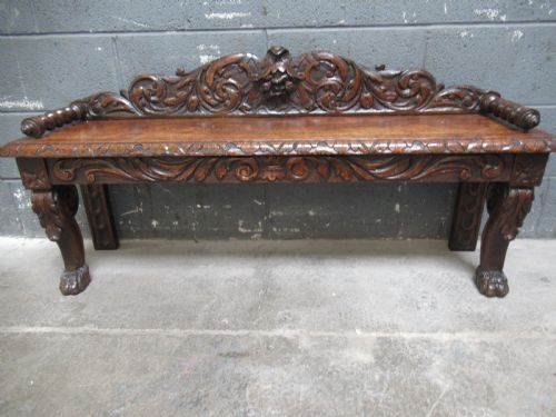 Victorian Period   Carved Oak Bench Seat