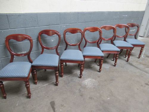 Set of Seven Victorian Mahogany Balloon Back Dining Chairs