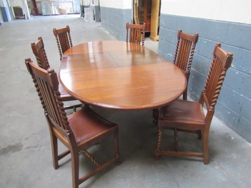 Oval Oak Extending Dining Table and Set of Six  Dining Chairs