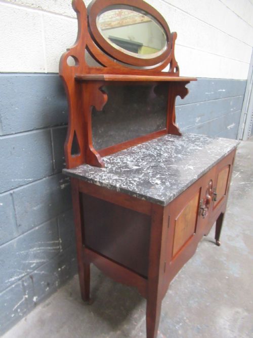 EDWARDIAN WALNUT MARBLE TOP WASH STAND - ADDITIONAL PHOTO 2