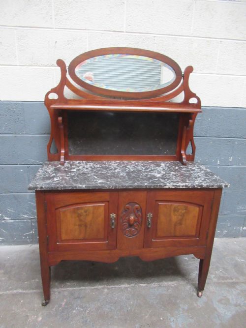 EDWARDIAN WALNUT MARBLE TOP WASH STAND - ADDITIONAL PHOTO 6