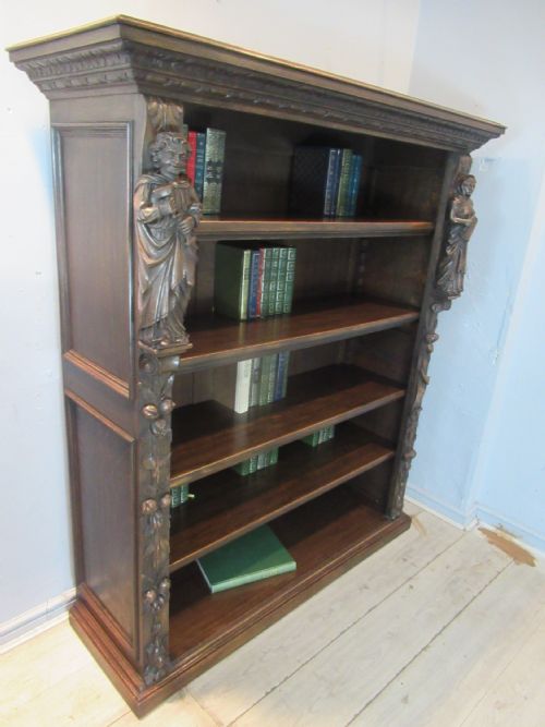 Victorian Period  Carved Oak  Open Bookcase