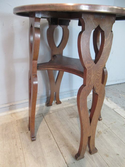 OAK AND COPPER ARTS AND CRAFTS PERIOD TABLE - ADDITIONAL PHOTO 1