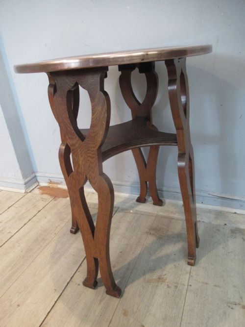 OAK AND COPPER ARTS AND CRAFTS PERIOD TABLE - ADDITIONAL PHOTO 5