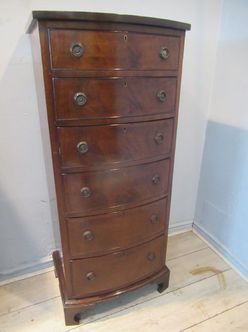 Tall   Slim Size  Mahogany Bow Front Chest of Drawers