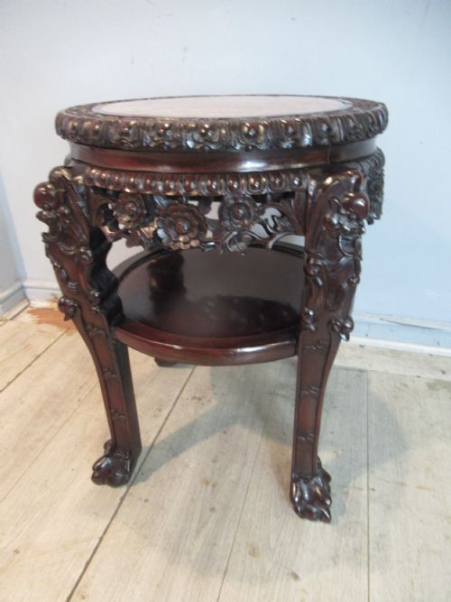 19TH CENTURY HARD WOOD AND MARBLE TOP SIDE TABLE STAND - ADDITIONAL PHOTO 2