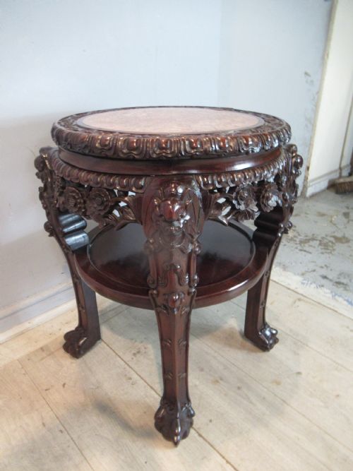 19TH CENTURY HARD WOOD AND MARBLE TOP SIDE TABLE STAND - ADDITIONAL PHOTO 5