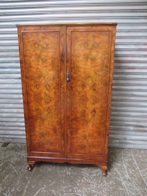 Small 1930s Burr Walnut   Fitted   Wardrobe